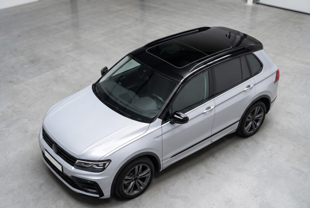 High-angle black roof and trim wrap