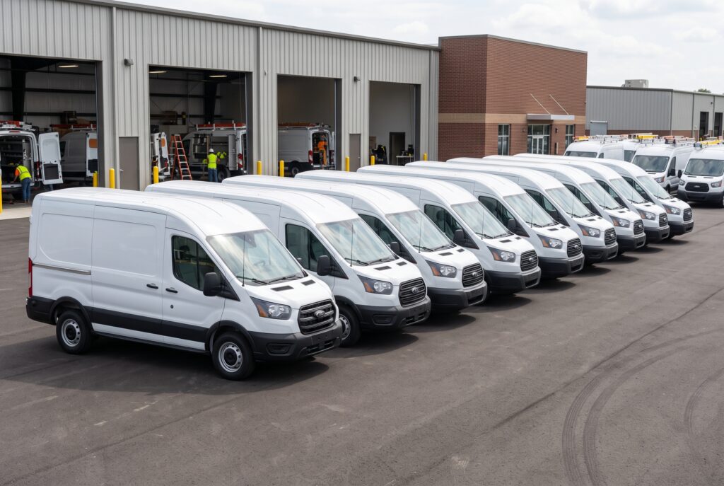 Row of matching fleet vehicles ready for customization packages