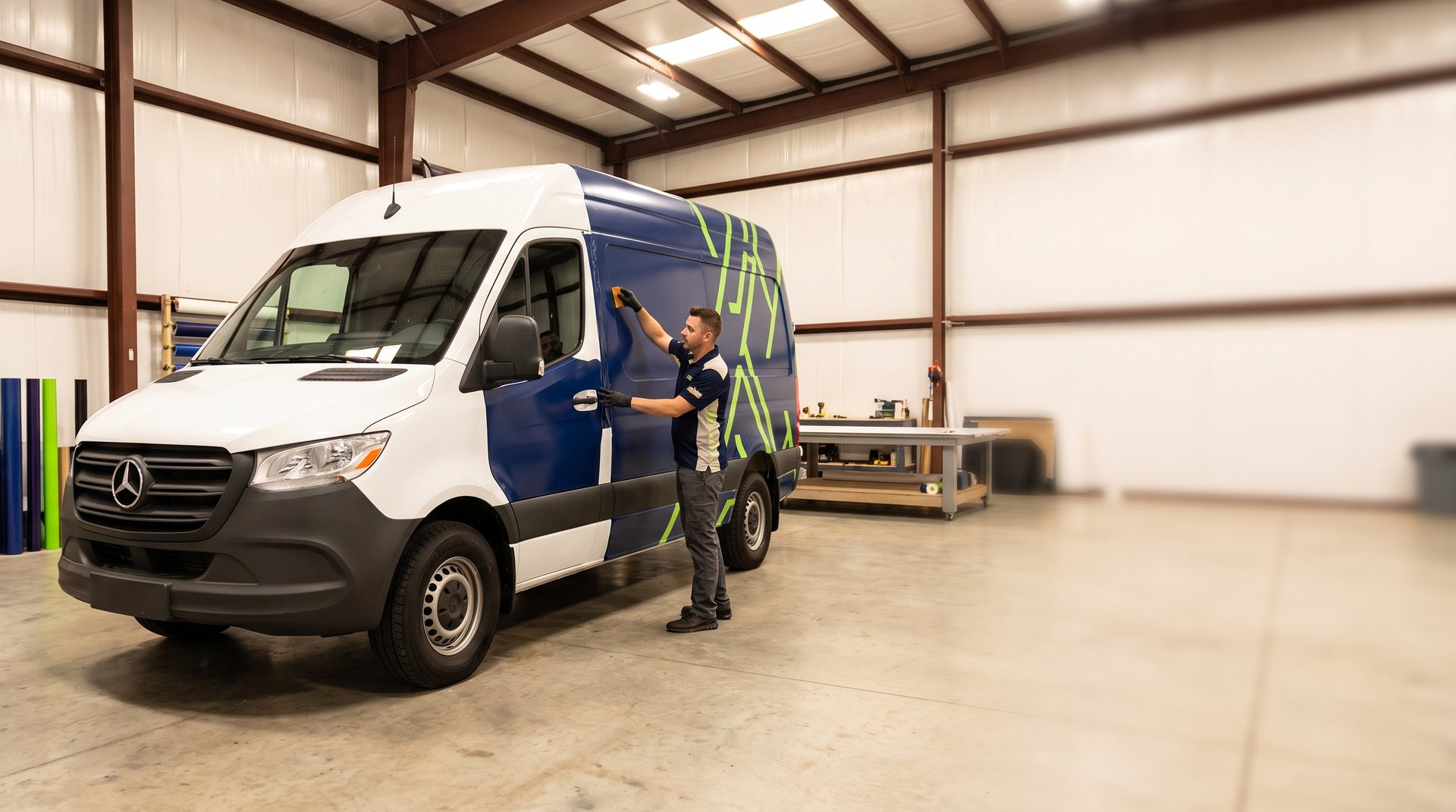Fleet vehicle wrap and branding graphics installation at United Automotive Enhancements