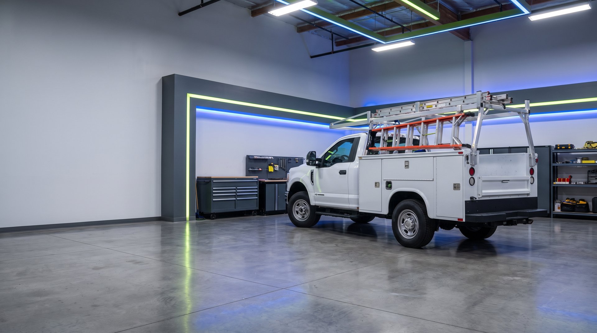 Commercial ladder rack installation on fleet van at United Automotive Enhancements