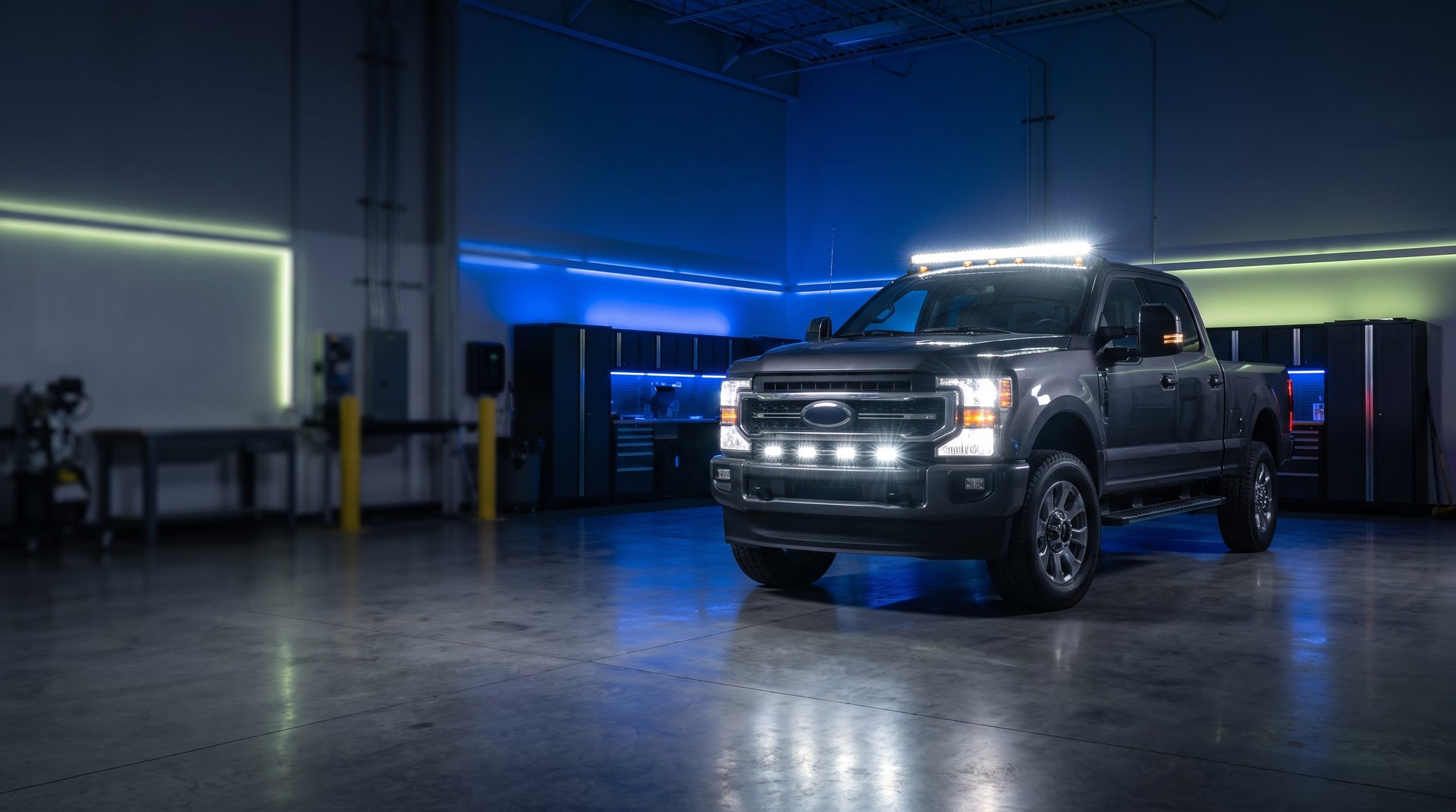 LED lighting and power inverter installation in fleet vehicle at United Automotive Enhancements